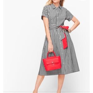 Talbots Black and White Gingham Midi Dress, Red/Gingham Belt , size 10